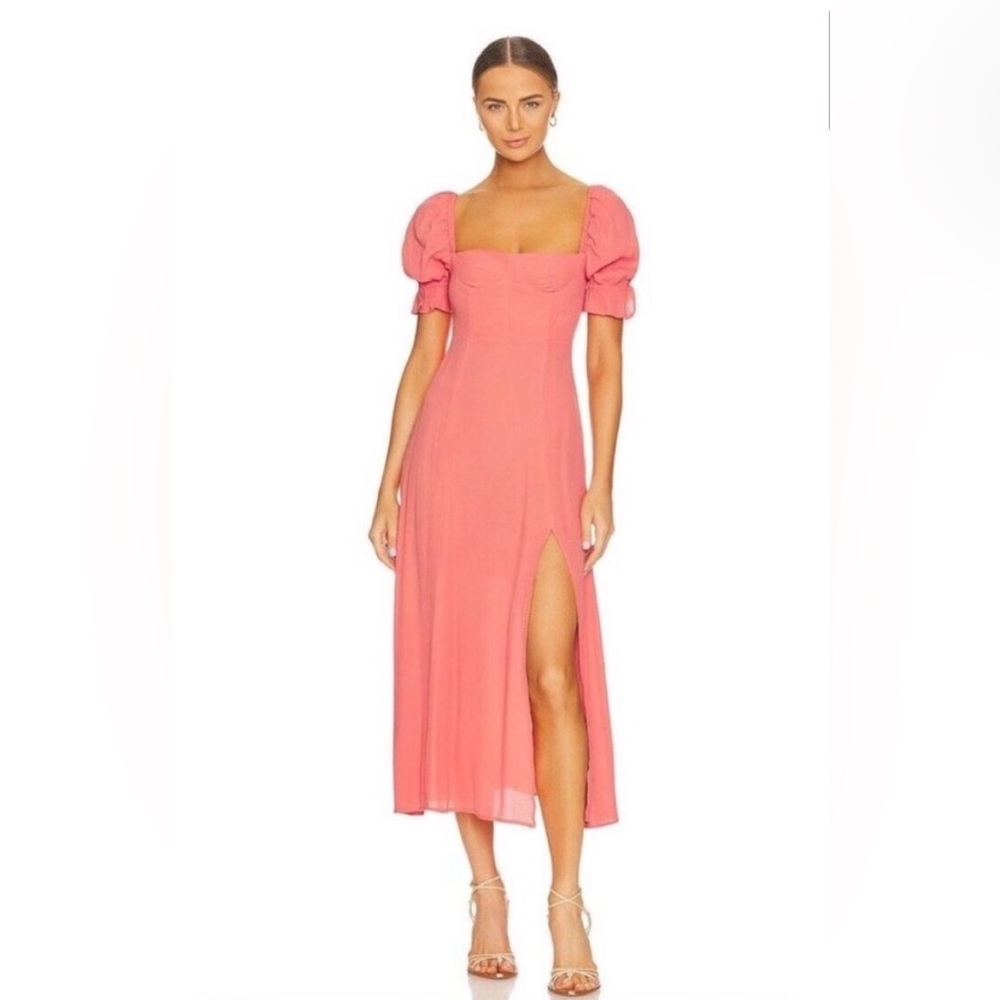 WeWoreWhat Coral Peach Off-Shoulder Puff-Sleeve Maxi Dress